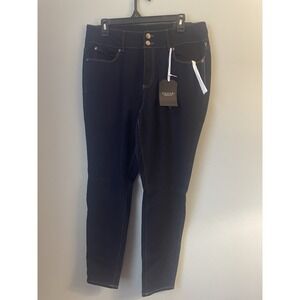 Tahari Jeans Womens Dark Blue Charlotte Double Button Skinny Comfort Luxe 14 NWT